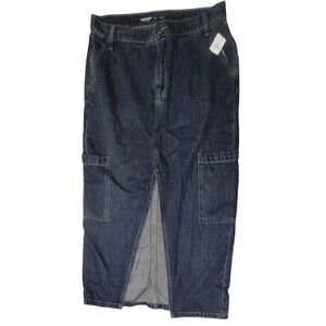 Old Navy Denim Maxi Skirt High Waist Cargo Pockets Slit Front Womens Size 6